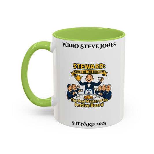 Premium Personalised Freemason Colour Rim Mug - Steward Design - the real master of the festive board - Masonic Mugs