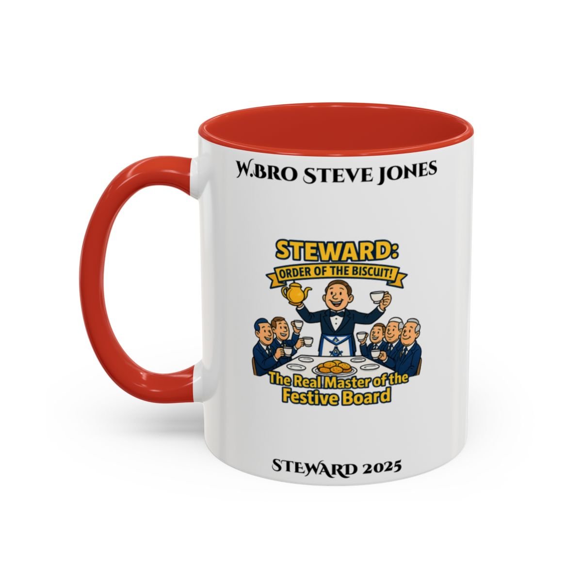 Premium Personalised Freemason Colour Rim Mug - Steward Design - the real master of the festive board - Masonic Mugs