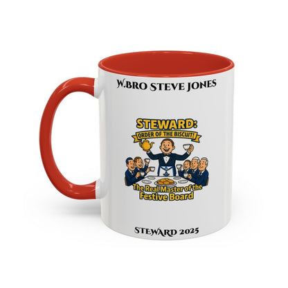 Premium Personalised Freemason Colour Rim Mug - Steward Design - the real master of the festive board - Masonic Mugs