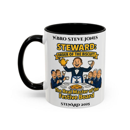 Premium Personalised Freemason Colour Rim Mug - Steward Design - the real master of the festive board - Masonic Mugs