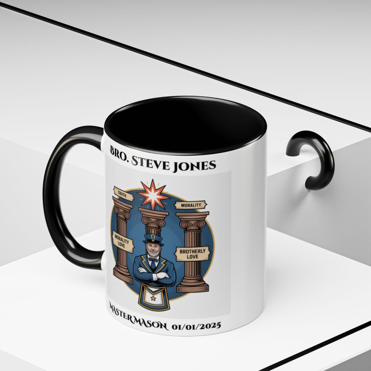 Premium Personalised Freemason Colour Rim Mug - Third Degree - Master Mason - Morality Love. Truth - Masonic Mugs