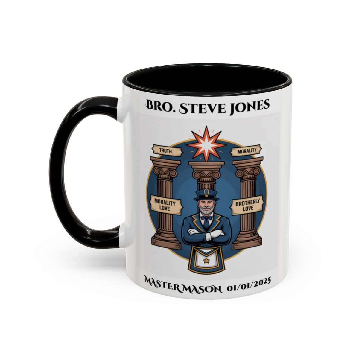 Premium Personalised Freemason Colour Rim Mug - Third Degree - Master Mason - Morality Love. Truth - Masonic Mugs