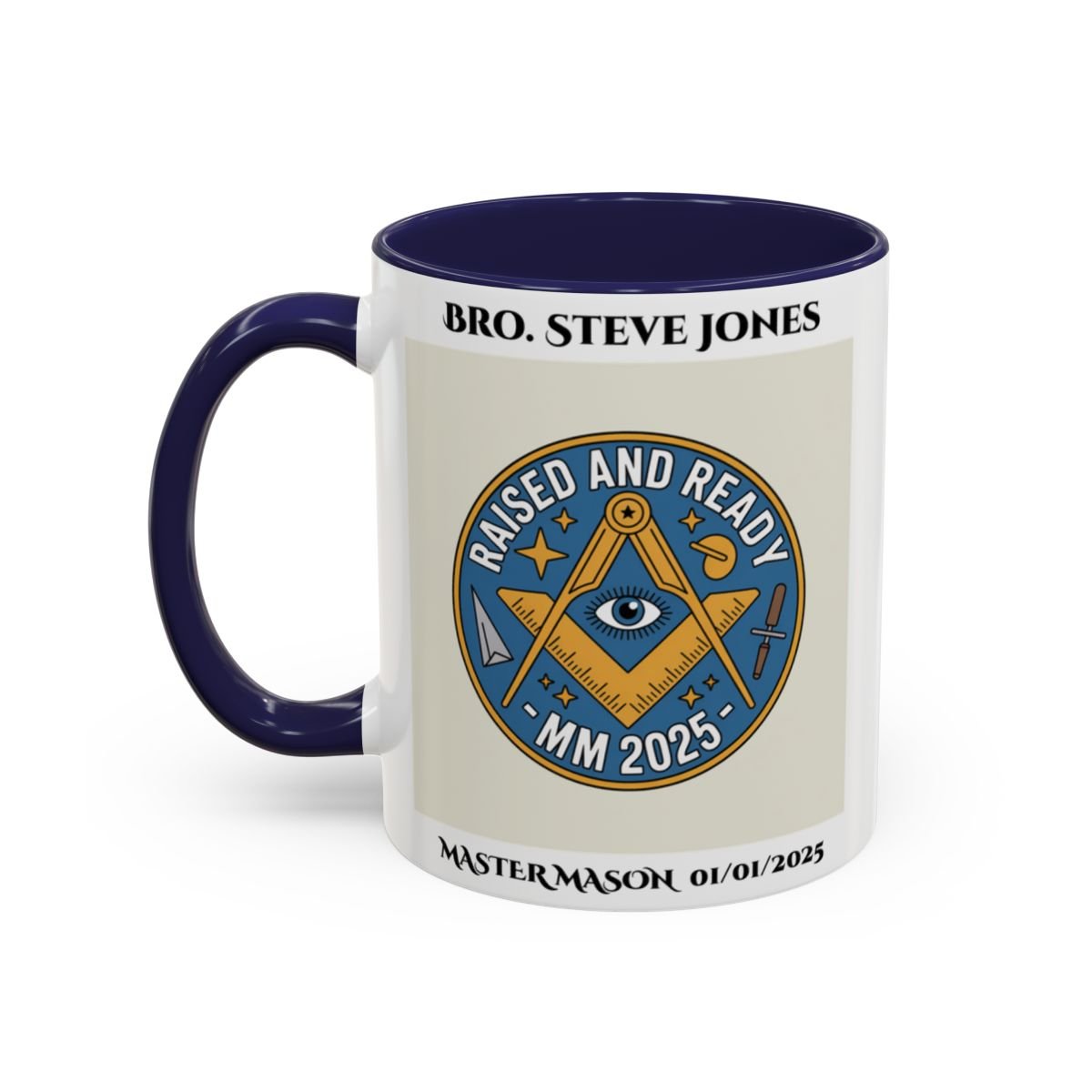 Premium Personalised Freemason Colour Rim Mug - Third Degree - Master Mason - Rasied and Ready - Masonic Mugs