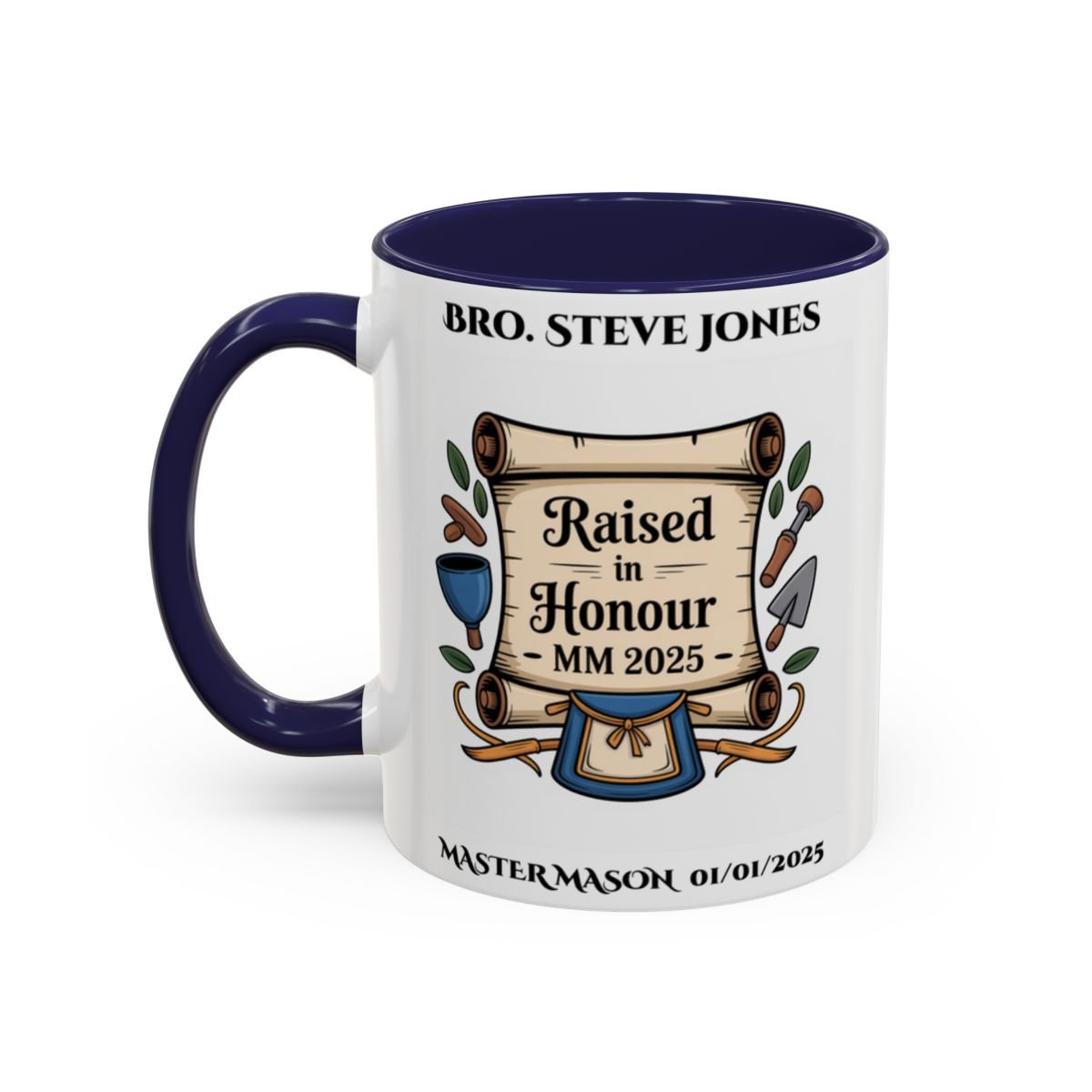 Premium Personalised Freemason Colour Rim Mug - Third Degree - Master Mason - Rasied in Honour - Masonic Mugs
