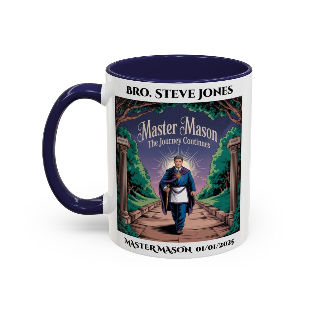 Premium Personalised Freemason Colour Rim Mug - Third Degree - Master Mason - The Journey Continues - Masonic Mugs