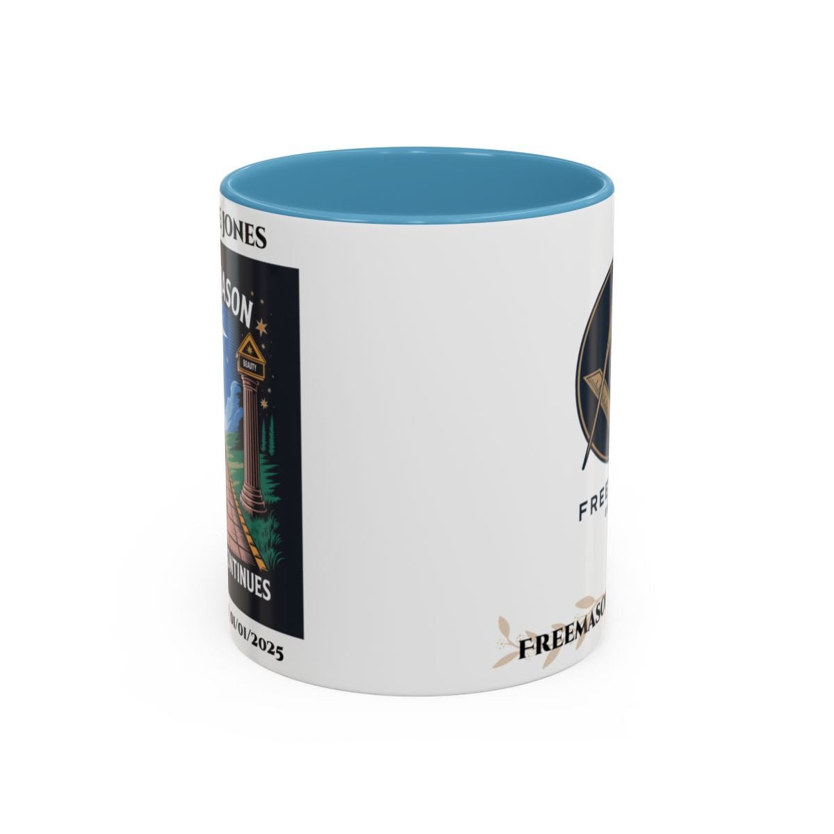 Premium Personalised Freemason Colour Rim Mug - Third Degree - Master Mason - The Journey Continues - Masonic Mugs