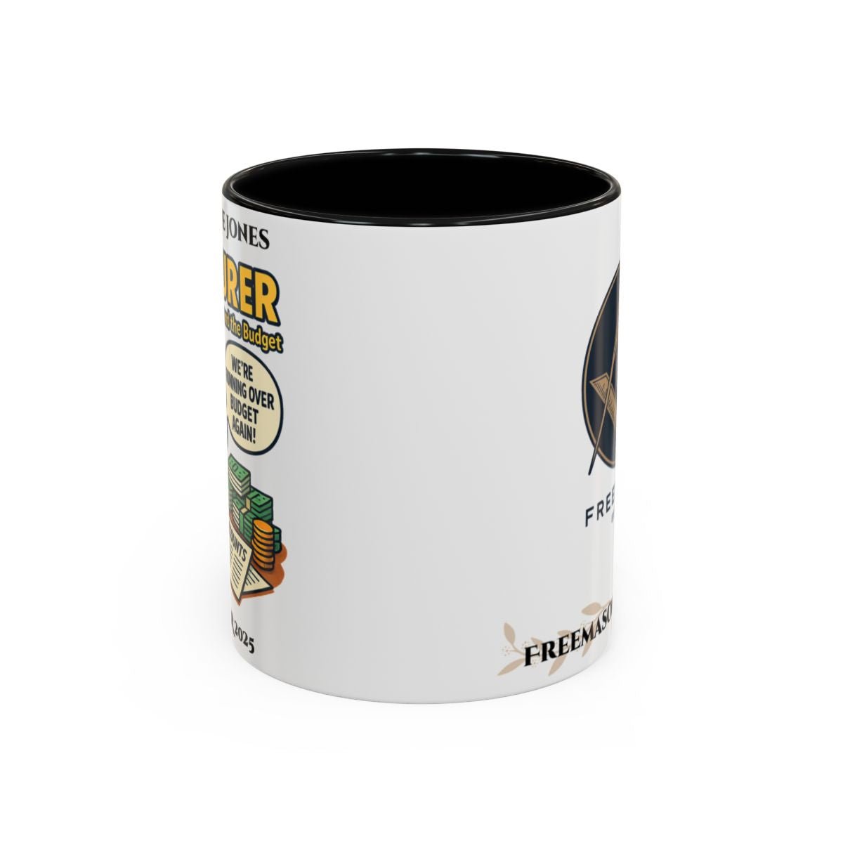 Premium Personalised Freemason Colour Rim Mug - Treasurer Design - Balancing the books - Masonic Mugs