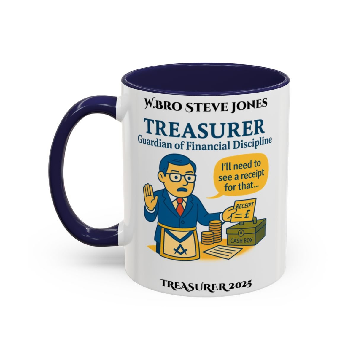 Premium Personalised Freemason Colour Rim Mug - Treasurer Design - Guardian of the finances - Masonic Mugs