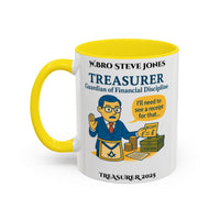 Premium Personalised Freemason Colour Rim Mug - Treasurer Design - Guardian of the finances - Masonic Mugs