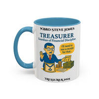 Premium Personalised Freemason Colour Rim Mug - Treasurer Design - Guardian of the finances - Masonic Mugs
