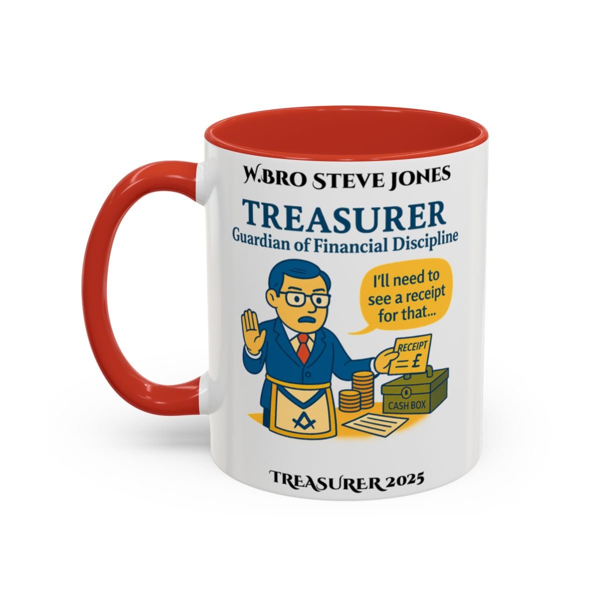 Premium Personalised Freemason Colour Rim Mug - Treasurer Design - Guardian of the finances - Masonic Mugs