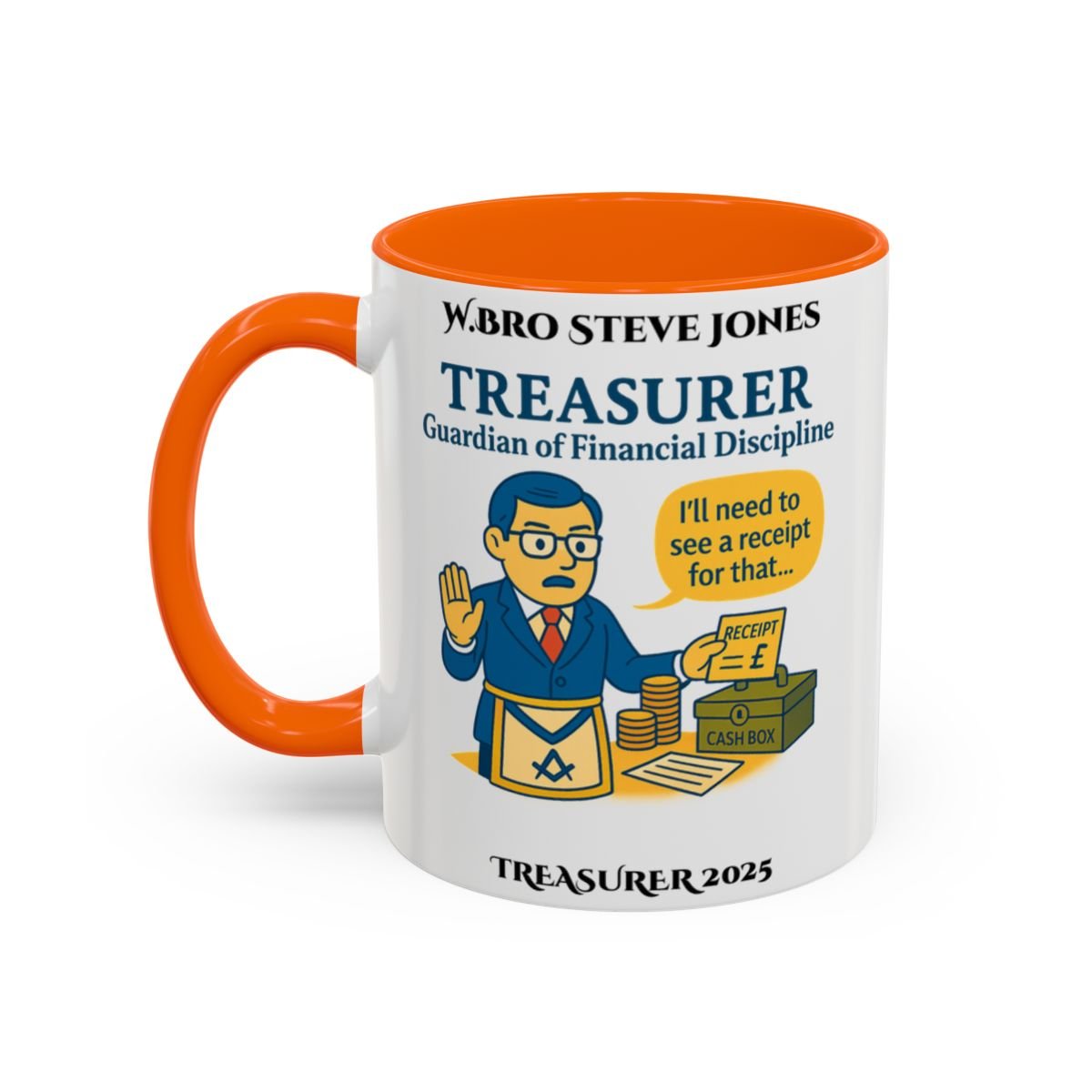 Premium Personalised Freemason Colour Rim Mug - Treasurer Design - Guardian of the finances - Masonic Mugs