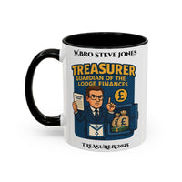 Premium Personalised Freemason Colour Rim Mug - Treasurer Design - Guardian of the lodge finances - Masonic Mugs