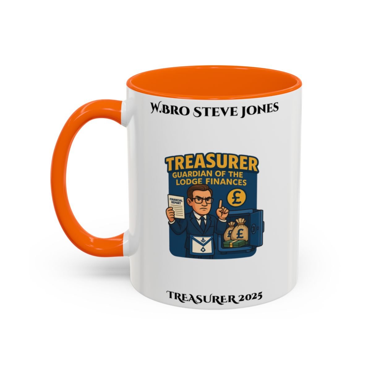 Premium Personalised Freemason Colour Rim Mug - Treasurer Design - Guardian of the lodge finances - Masonic Mugs