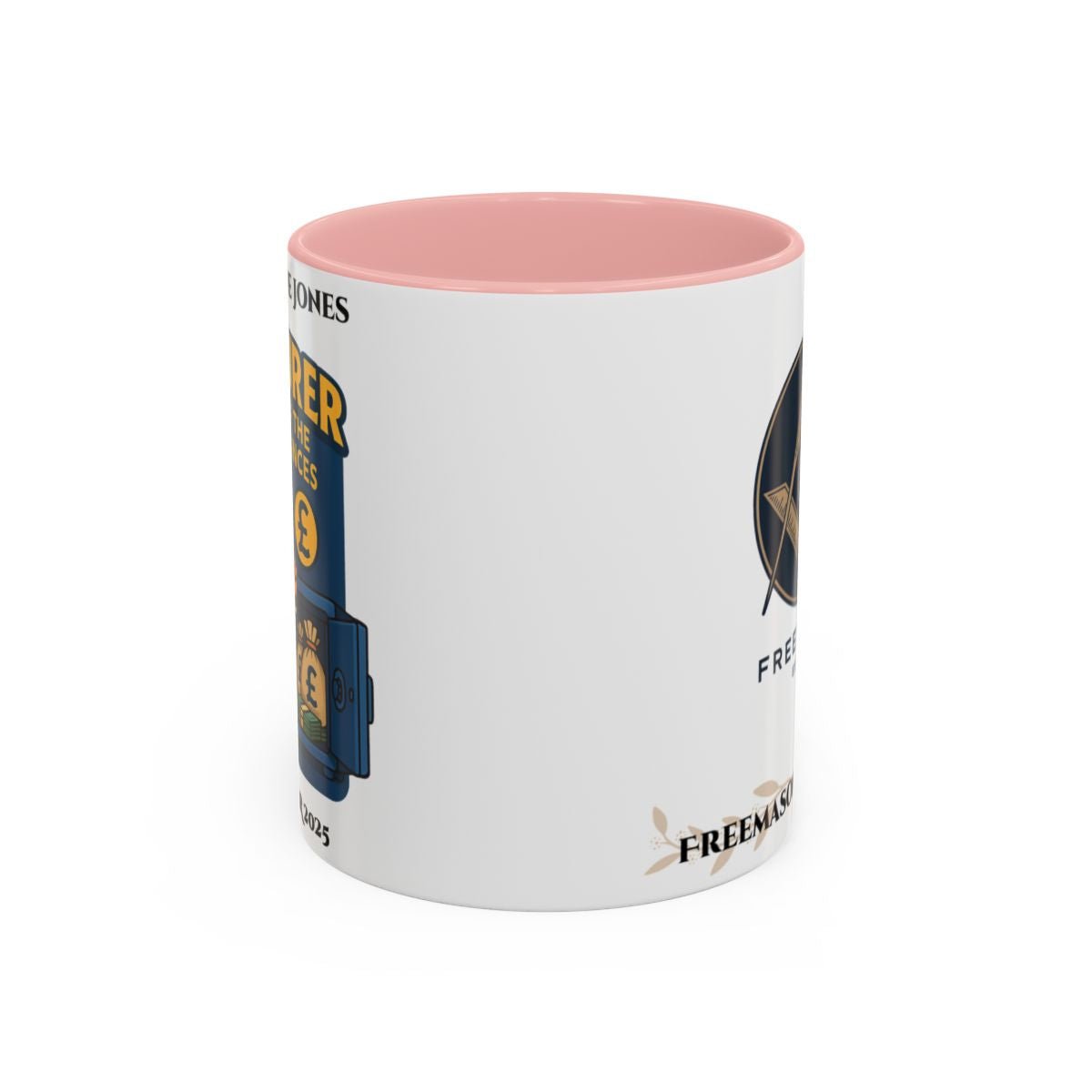 Premium Personalised Freemason Colour Rim Mug - Treasurer Design - Guardian of the lodge finances - Masonic Mugs