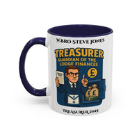 Premium Personalised Freemason Colour Rim Mug - Treasurer Design - Guardian of the lodge finances - Masonic Mugs