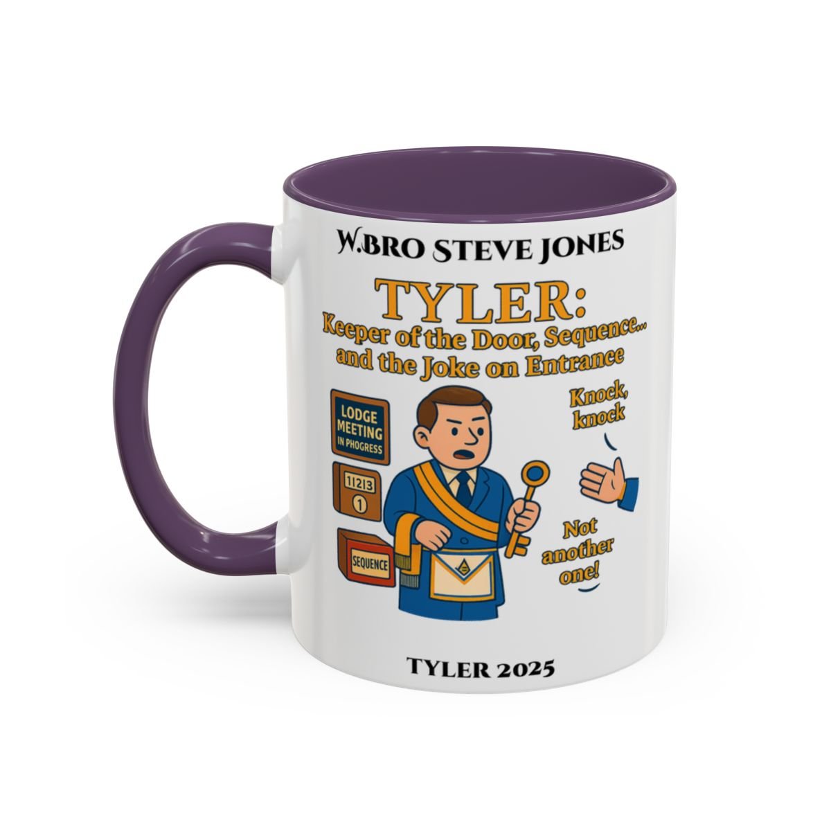 Premium Personalised Freemason Colour Rim Mug - Tyler Design - Keeper of the door - Masonic Mugs
