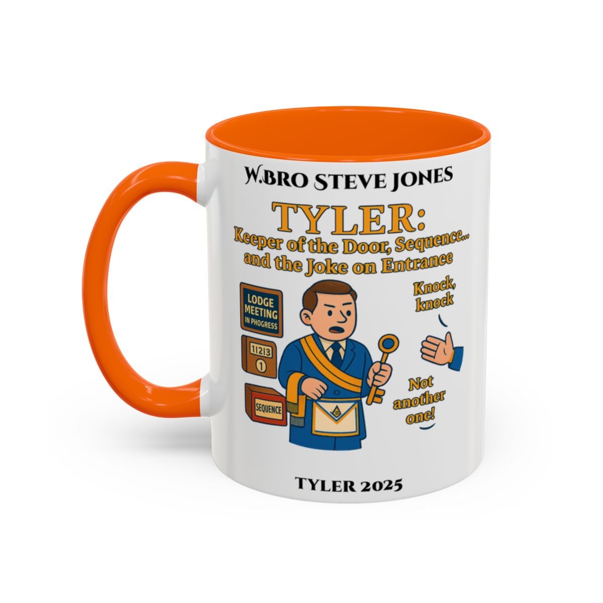 Premium Personalised Freemason Colour Rim Mug - Tyler Design - Keeper of the door - Masonic Mugs