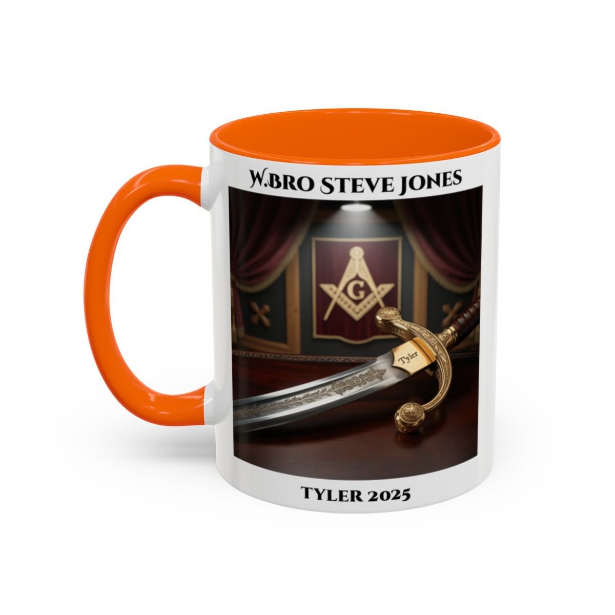 Premium Personalised Freemason Colour Rim Mug - Tyler Design - Sword - Masonic Mugs