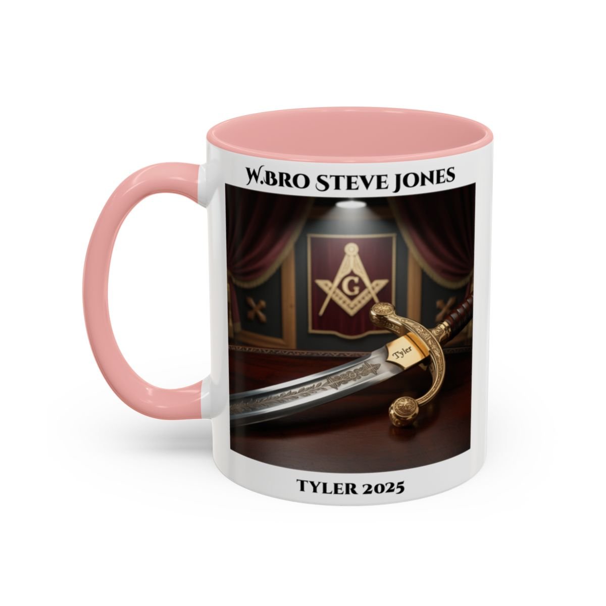Premium Personalised Freemason Colour Rim Mug - Tyler Design - Sword - Masonic Mugs
