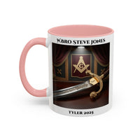 Premium Personalised Freemason Colour Rim Mug - Tyler Design - Sword - Masonic Mugs