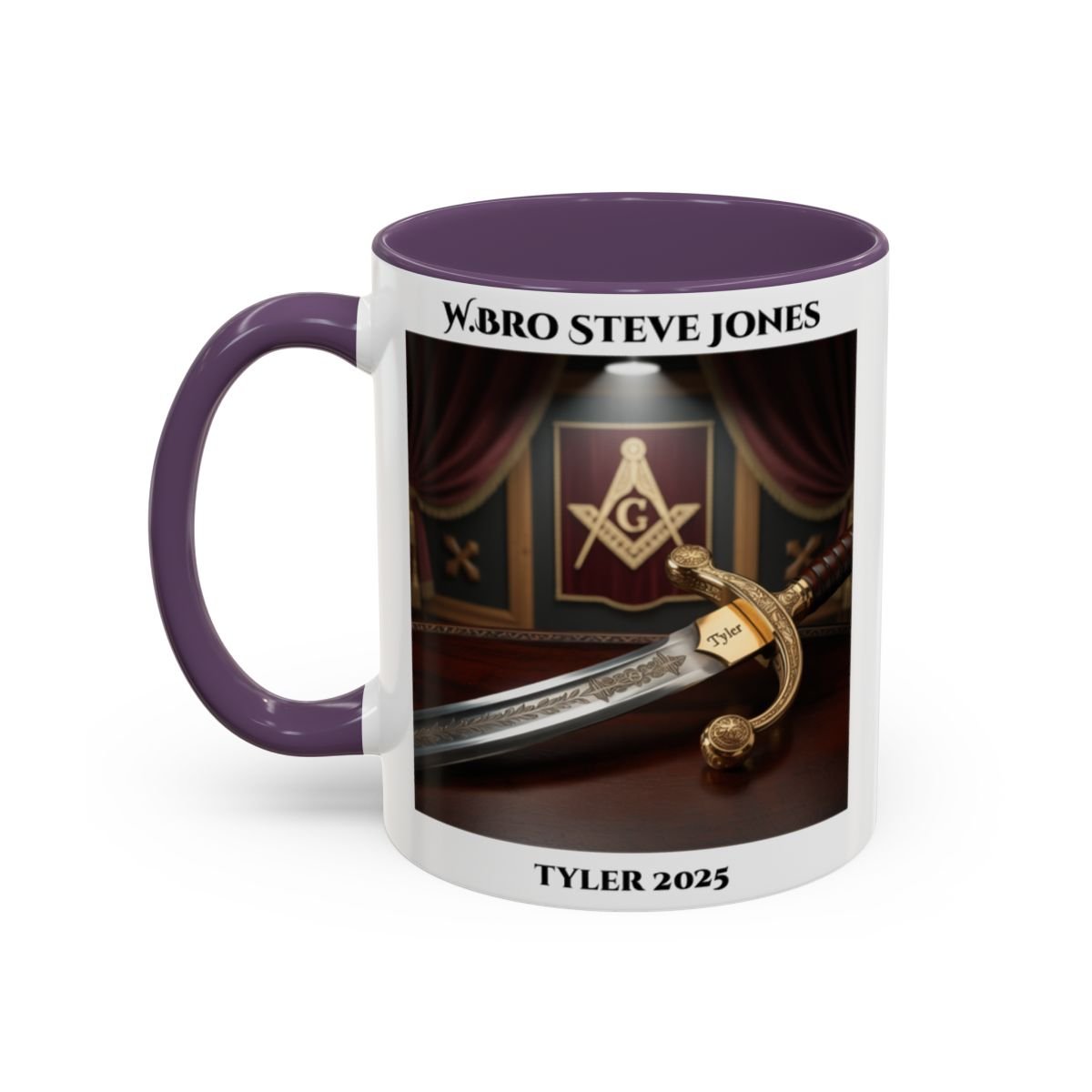 Premium Personalised Freemason Colour Rim Mug - Tyler Design - Sword - Masonic Mugs