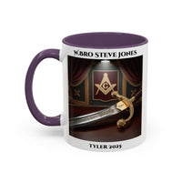 Premium Personalised Freemason Colour Rim Mug - Tyler Design - Sword - Masonic Mugs