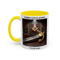 Premium Personalised Freemason Colour Rim Mug - Tyler Design - Sword - Masonic Mugs