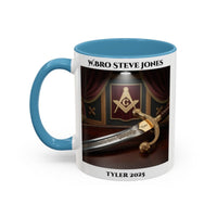 Premium Personalised Freemason Colour Rim Mug - Tyler Design - Sword - Masonic Mugs