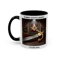 Premium Personalised Freemason Colour Rim Mug - Tyler Design - Sword - Masonic Mugs