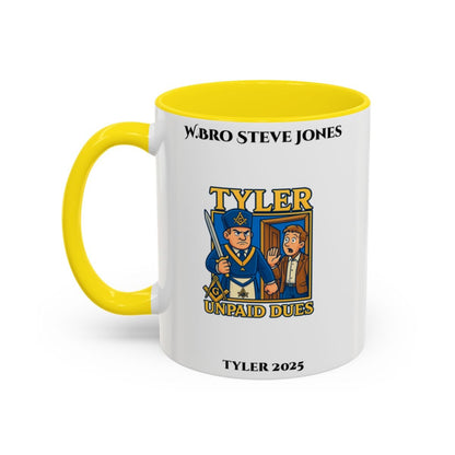 Premium Personalised Freemason Colour Rim Mug - Tyler Design - Unpaid Dues - Masonic Mugs