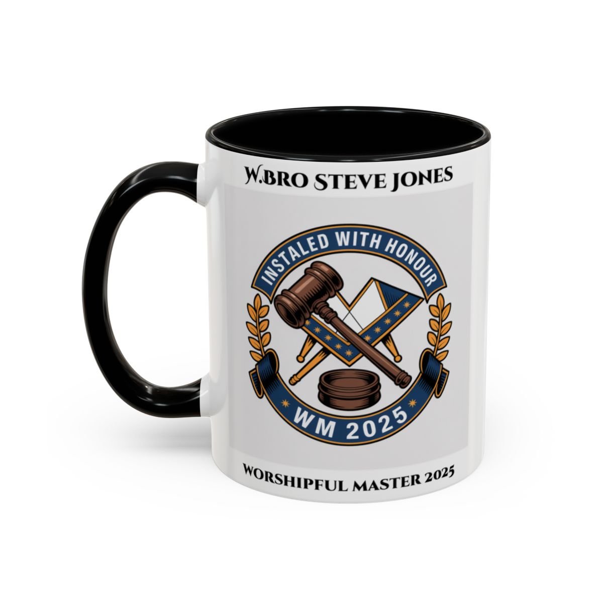 Premium Personalised Freemason Colour Rim Mug - Worshipful Master Design - 2025 Installed - with - honour - Masonic Mugs