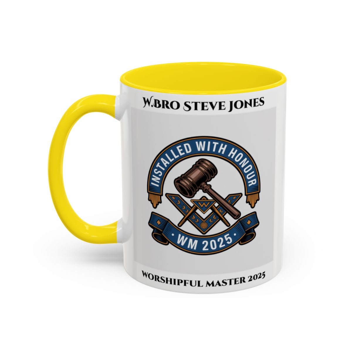 Premium Personalised Freemason Colour Rim Mug - Worshipful Master Design - 2025 Installed - with - honour - Masonic Mugs