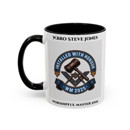 Premium Personalised Freemason Colour Rim Mug - Worshipful Master Design - 2025 Installed - with - honour - Masonic Mugs