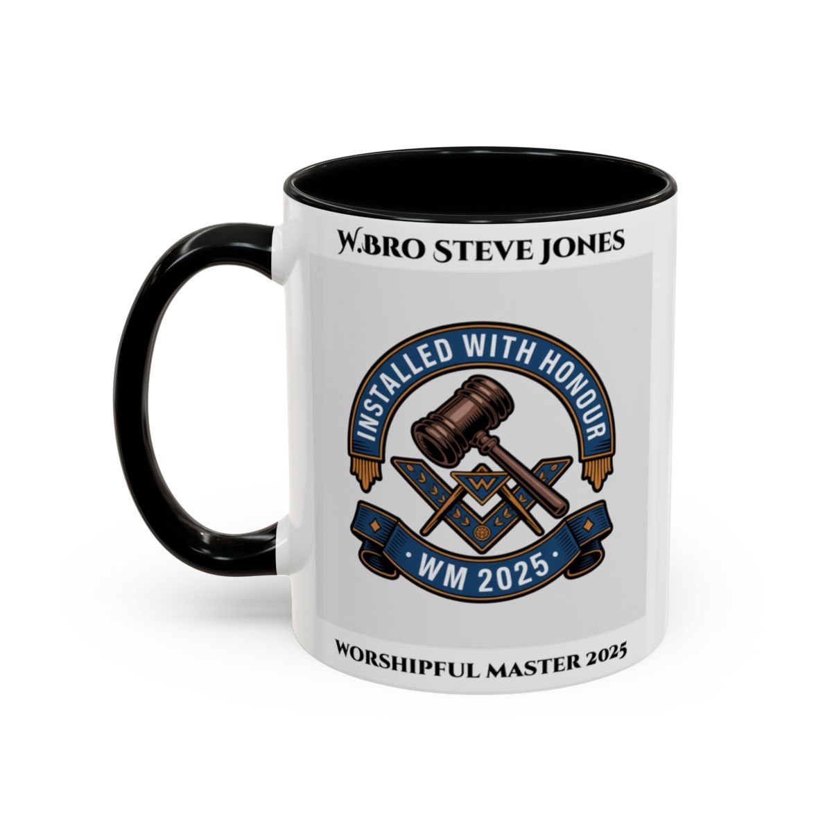 Premium Personalised Freemason Colour Rim Mug - Worshipful Master Design - 2025 Installed - with - honour - Masonic Mugs