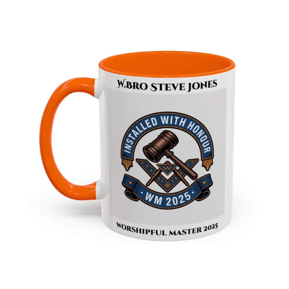 Premium Personalised Freemason Colour Rim Mug - Worshipful Master Design - 2025 Installed - with - honour - Masonic Mugs