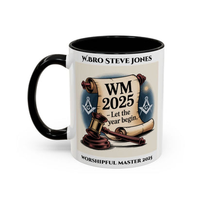 Premium Personalised Freemason Colour Rim Mug - Worshipful Master Design - 2025 Let the Year begin - Masonic Mugs