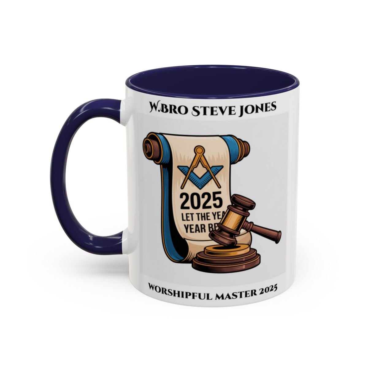 Premium Personalised Freemason Colour Rim Mug - Worshipful Master Design - 2025 Let the Year begin - Masonic Mugs