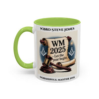 Premium Personalised Freemason Colour Rim Mug - Worshipful Master Design - 2025 Let the Year begin - Masonic Mugs