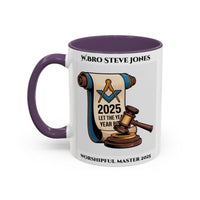 Premium Personalised Freemason Colour Rim Mug - Worshipful Master Design - 2025 Let the Year begin - Masonic Mugs