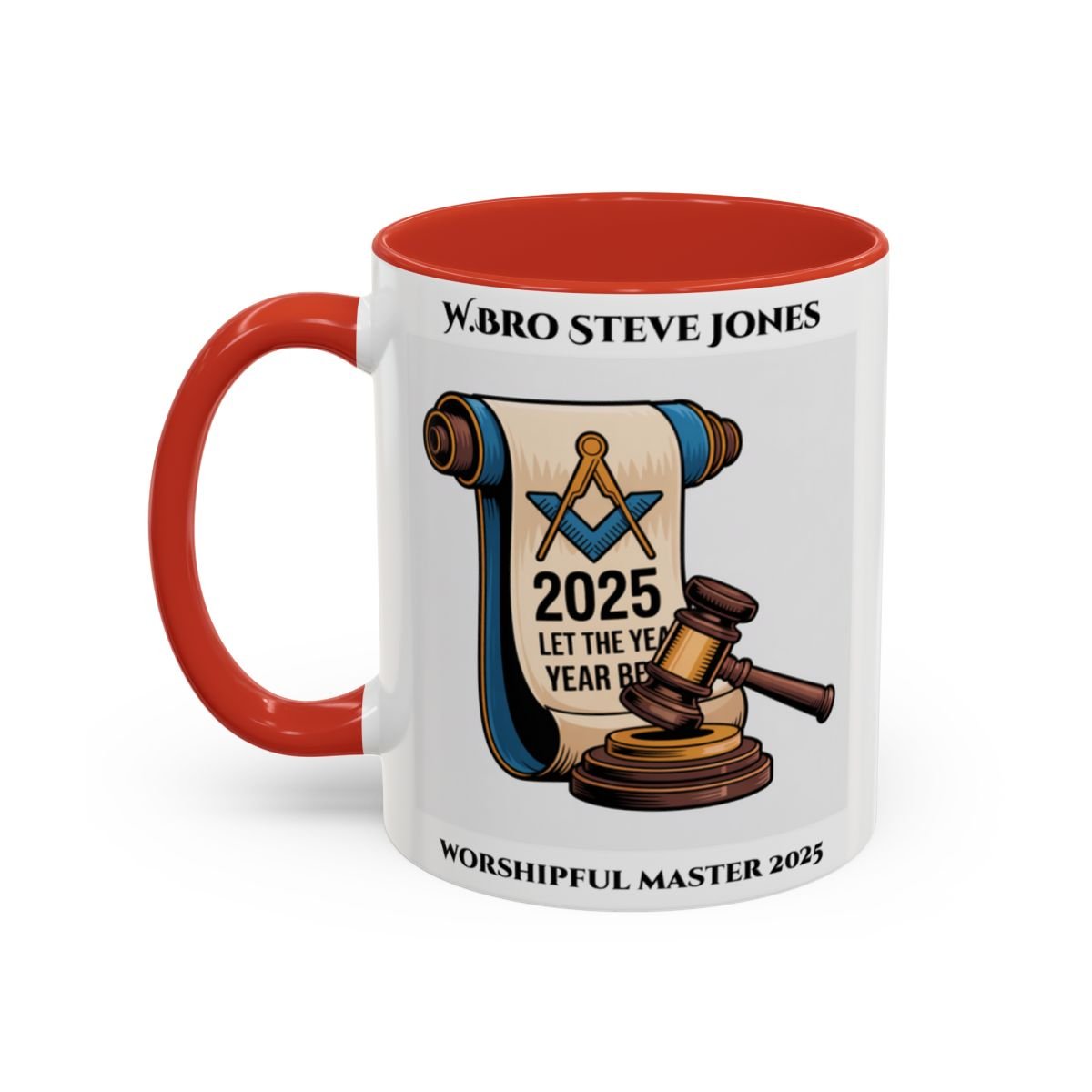 Premium Personalised Freemason Colour Rim Mug - Worshipful Master Design - 2025 Let the Year begin - Masonic Mugs