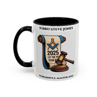 Premium Personalised Freemason Colour Rim Mug - Worshipful Master Design - 2025 Let the Year begin - Masonic Mugs