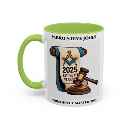 Premium Personalised Freemason Colour Rim Mug - Worshipful Master Design - 2025 Let the Year begin - Masonic Mugs