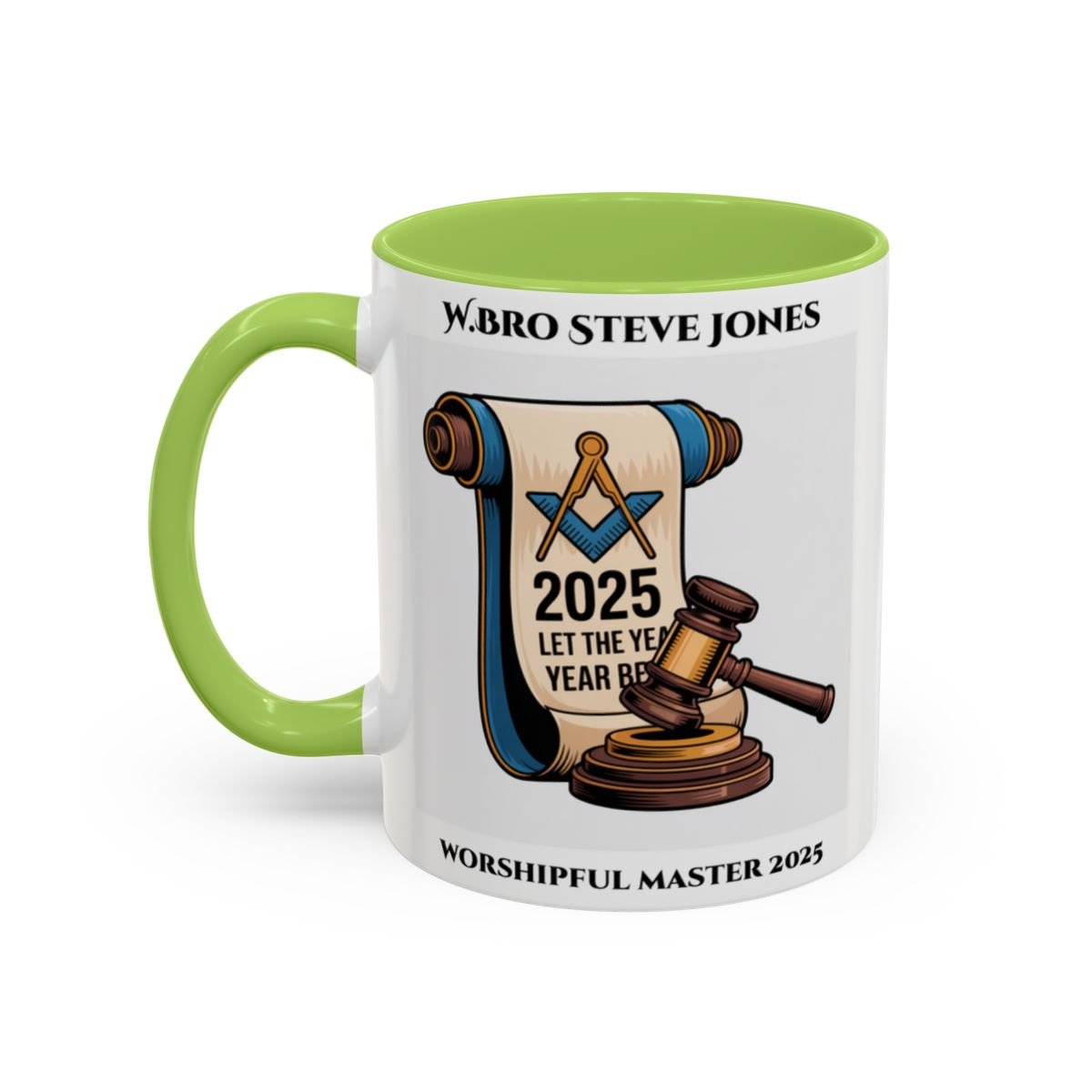 Premium Personalised Freemason Colour Rim Mug - Worshipful Master Design - 2025 Let the Year begin - Masonic Mugs