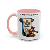 Premium Personalised Freemason Colour Rim Mug - Worshipful Master Design - 2025 Let the Year begin - Masonic Mugs