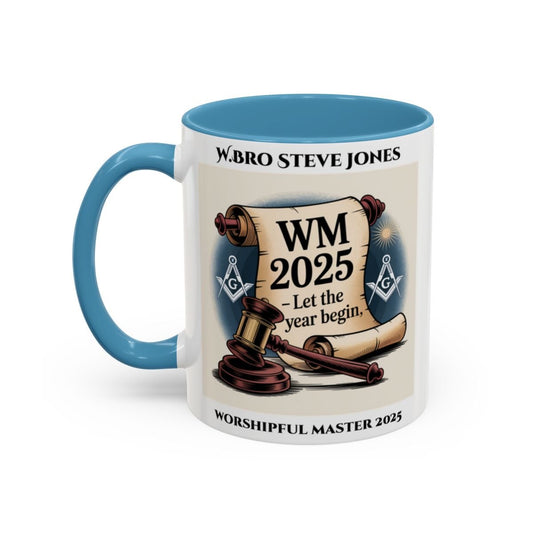 Premium Personalised Freemason Colour Rim Mug - Worshipful Master Design - 2025 Let the Year begin - Masonic Mugs