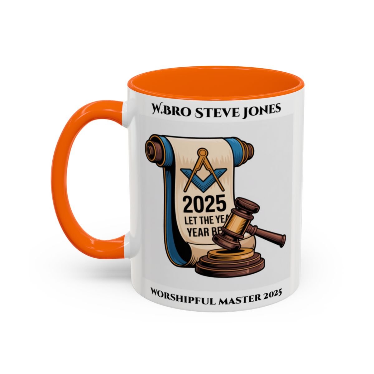 Premium Personalised Freemason Colour Rim Mug - Worshipful Master Design - 2025 Let the Year begin - Masonic Mugs