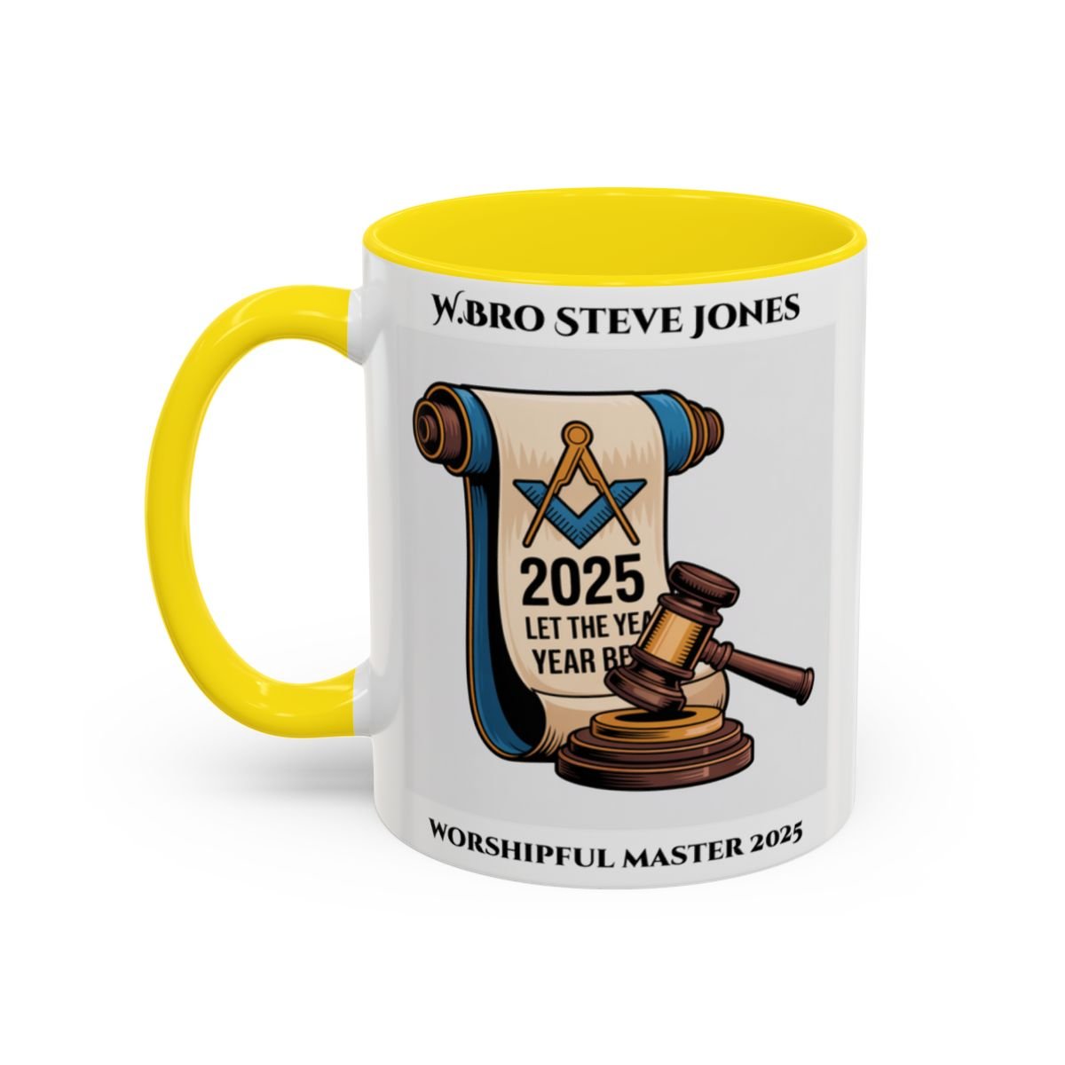 Premium Personalised Freemason Colour Rim Mug - Worshipful Master Design - 2025 Let the Year begin - Masonic Mugs