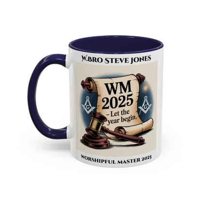 Premium Personalised Freemason Colour Rim Mug - Worshipful Master Design - 2025 Let the Year begin - Masonic Mugs