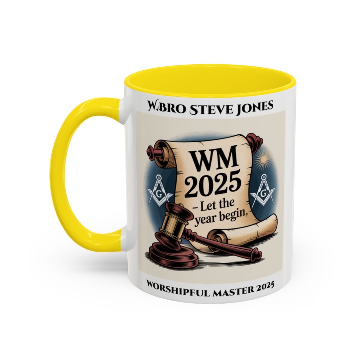 Premium Personalised Freemason Colour Rim Mug - Worshipful Master Design - 2025 Let the Year begin - Masonic Mugs